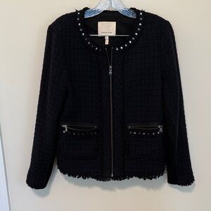 Rebecca Taylor Women’s Navy (Black) Tweed Blazer with Stud Accents / Size 10